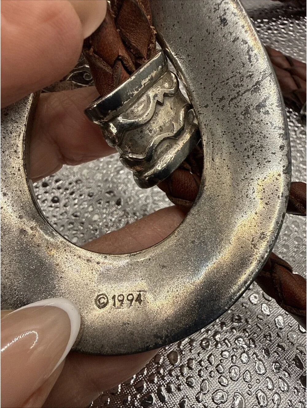 Vintage 1994 Braided Leather Belt Brown Silver Western Boho Teardrop Buckle